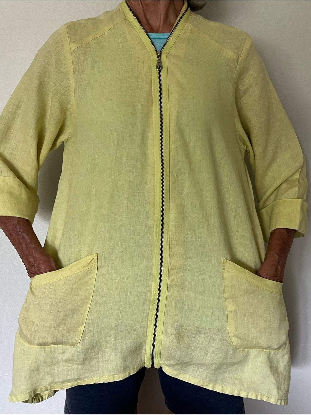 Luii Light Yellow Linen Zip-Front Tunic Jacket small
